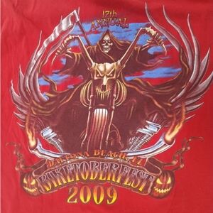 Biketoberfest 2009 Motorcycle Skeleton Graphic Men's Red Tee